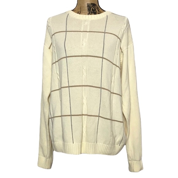 Bill Blass Ivory Stripe Ribbed Long Sleeve Sweater L - Picture 1 of 6